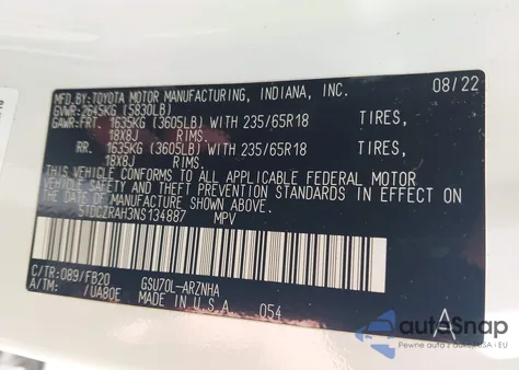 2022 Toyota Highlander L из США, поврежденный, VIN 5TDCZRAH3NS134887